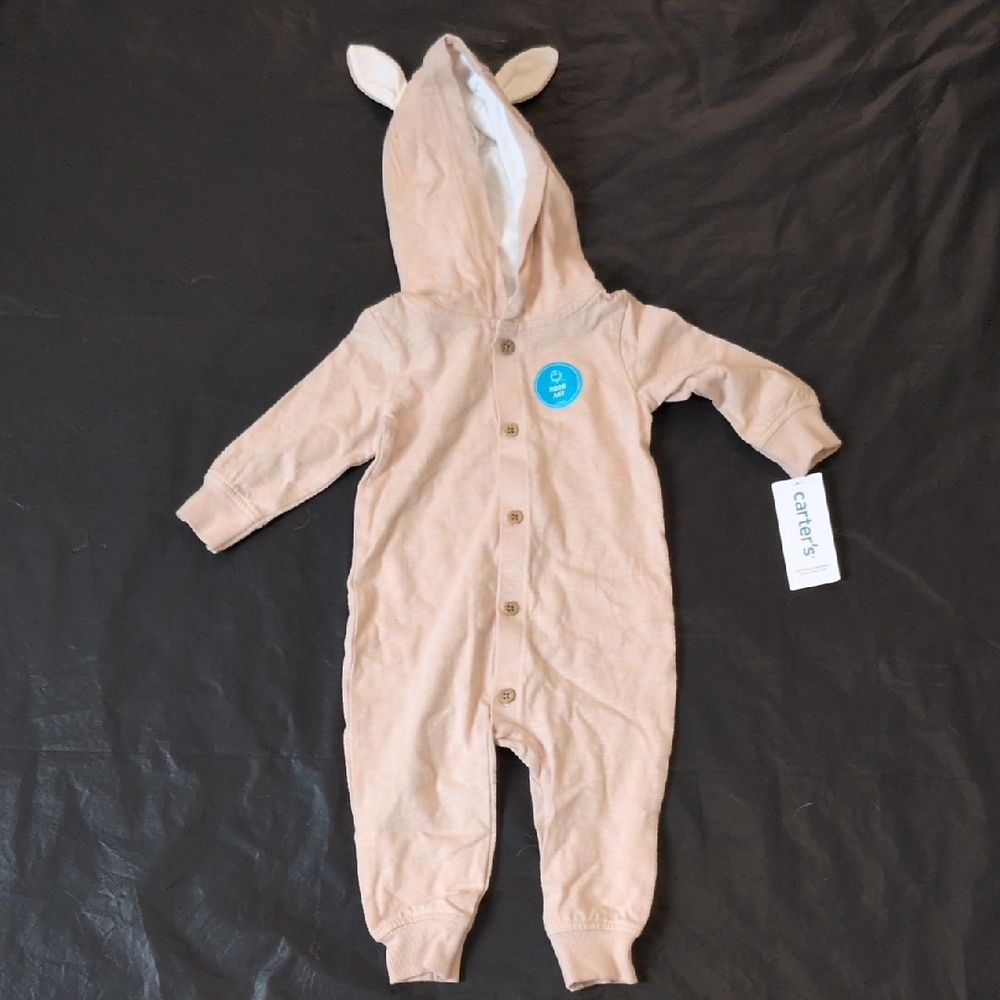 Carter's Beige Hooded Baby Jumpsuit